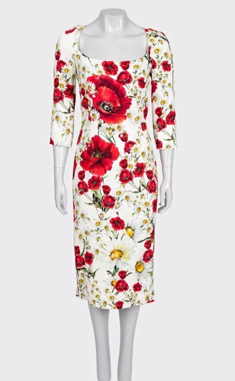 Dolce & Gabbana White Floral Sheath Dress IT 42